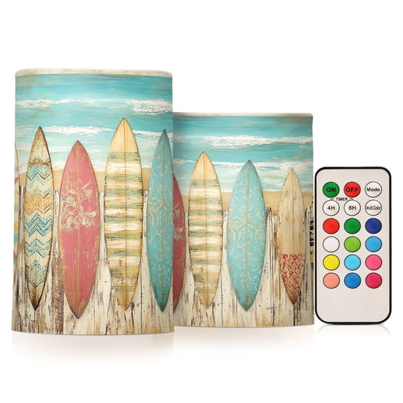 BZSMCE Flameless Candles LED Lights Surfboard by The Sea Painting Creativity Battery Candles