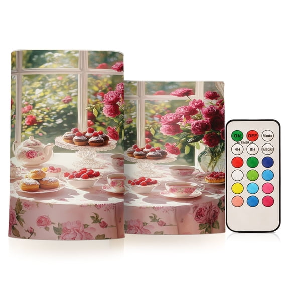 BZSMCE Flameless Candles LED Lights Tea Set with Cakes Roses Creativity Battery Candles