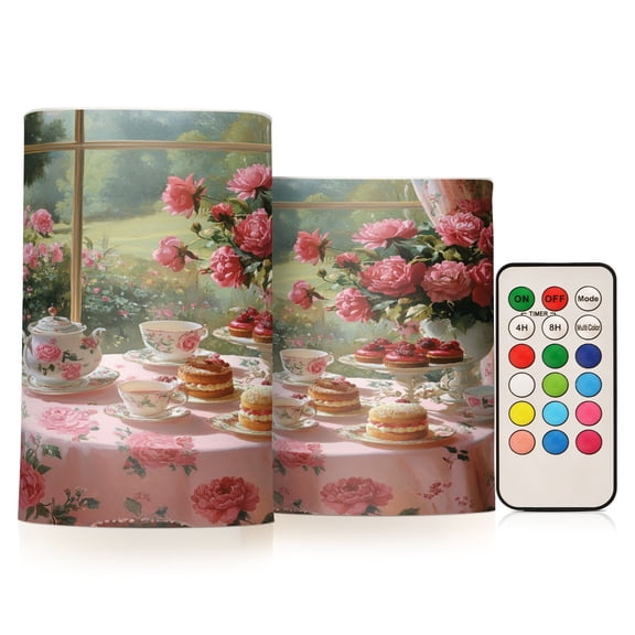 BZSMCE Flameless Candles LED Lights Tea Set with Roses Creativity Battery Candles