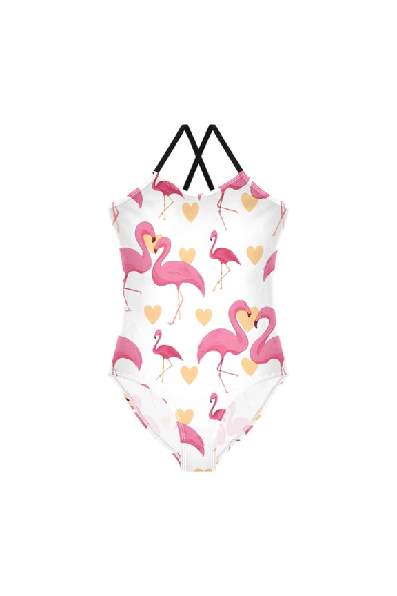BZSMCE Flamingo in Love Pattern For One-Piece Swimsuit with Crisscross StrapsFlamingo In Love Pattern
