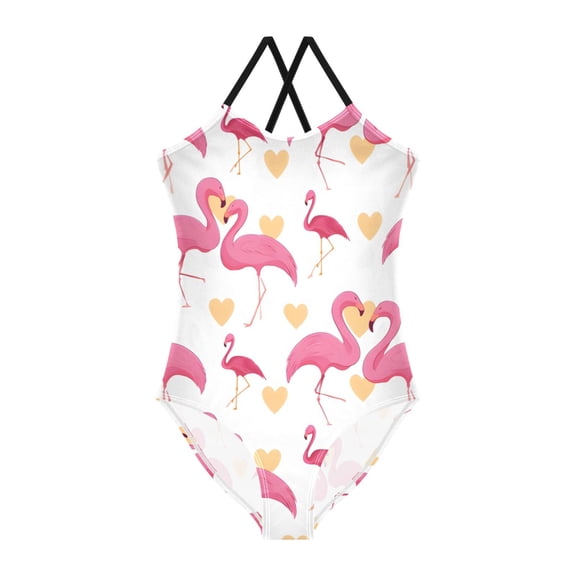 BZSMCE Flamingo in Love Pattern For One-Piece Swimsuit with Crisscross StrapsFlamingo In Love Pattern