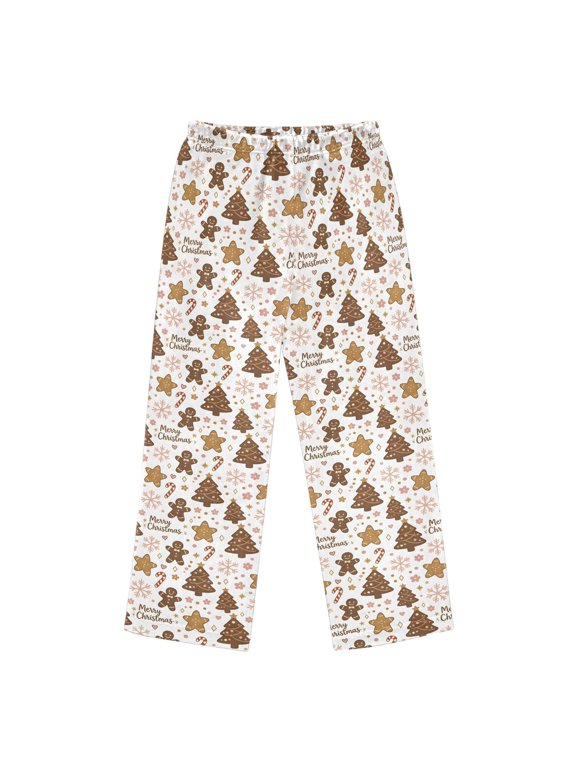 BZSMCE Flannel Pajama Pants Christmas Cookie Pattern Print Loose Sleep Pants Soft Double Fleece Warm Loungewear with Elastic Waist & Side Pockets S-XL