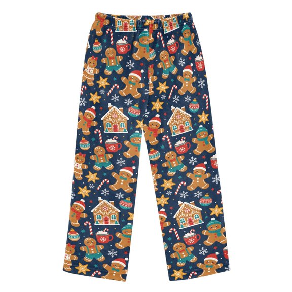 BZSMCE Flannel Pajama Pants Gingerbread Man Print Loose Sleep Pants Soft Double Fleece Warm Loungewear with Elastic Waist & Side Pockets S-XL
