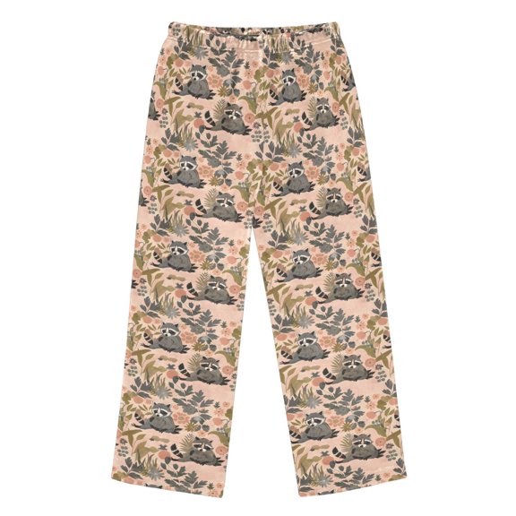 BZSMCE Flannel Pajama Pants Raccoon Print Loose Sleep Pants Soft Double Fleece Warm Loungewear with Elastic Waist & Side Pockets S-XL