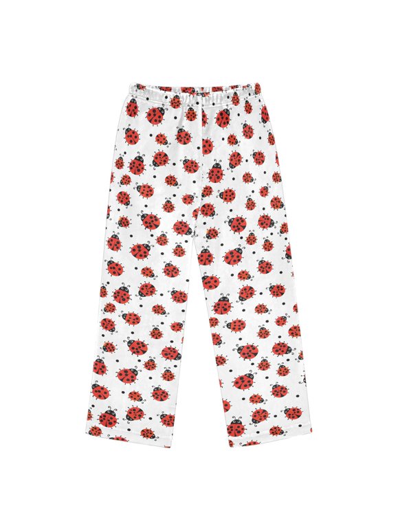 BZSMCE Flannel Pajama Pants Seven Spotted Ladybug Print Loose Sleep Pants Soft Double Fleece Warm Loungewear with Elastic Waist & Side Pockets S-XL
