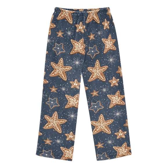 BZSMCE Flannel Pajama Pants Star Biscuit Pattern Print Loose Sleep Pants Soft Double Fleece Warm Loungewear with Elastic Waist & Side Pockets S-XL