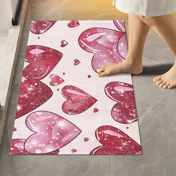 BZSMCE Flashing Red Heart Pattern Pattern 2-Piece Non-Slip Absorbent Bathroom Rug Set, Soft Bath Mat & Toilet Rug
