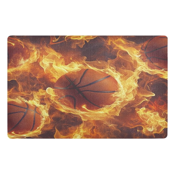BZSMCE Floor Mats 32x20in Basketball with Flames Painting Creativity Doormats