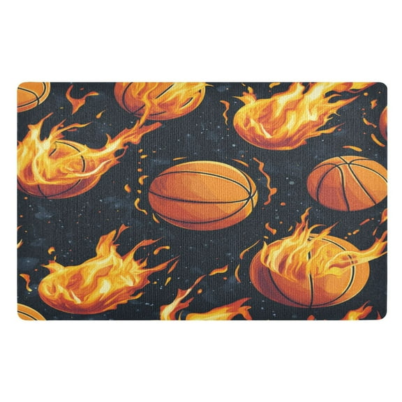 BZSMCE Floor Mats 32x20in Basketball with Flames Pattern Creativity Doormats