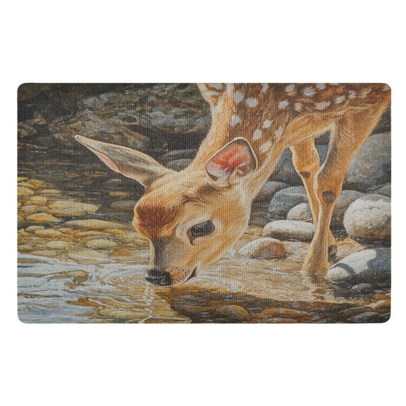 BZSMCE Floor Mats 32x20in Deer Drinking Water Painting Creativity Doormats