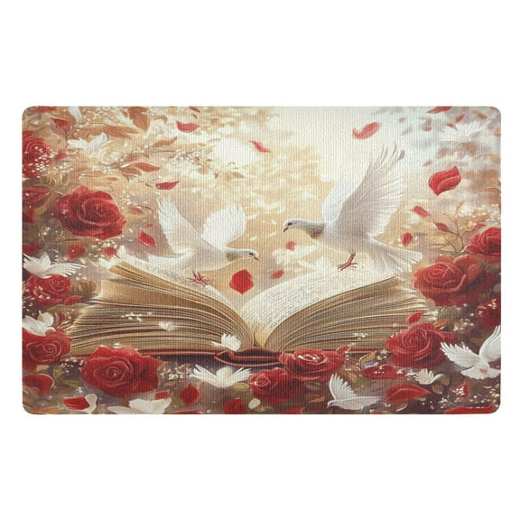 BZSMCE Floor Mats 32x20in White Doves Red Roses Creativity Doormats