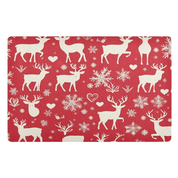 BZSMCE Floor Mats 32x20in White Reindeer and Snowflake Pattern Creativity Doormats