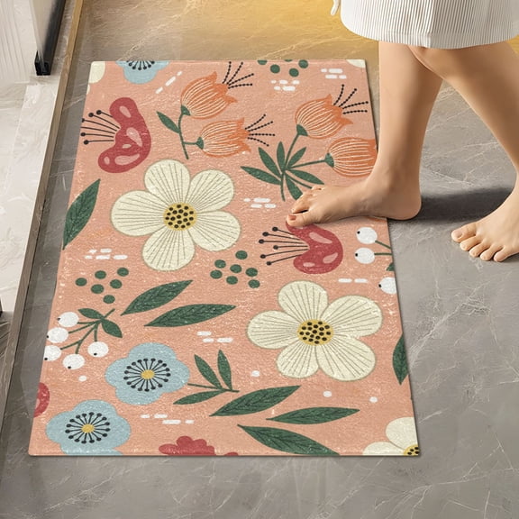 BZSMCE Floral Watercolor Beautiful Pattern 2-Piece Non-Slip Absorbent Bathroom Rug Set, Soft Bath Mat & Toilet Rug