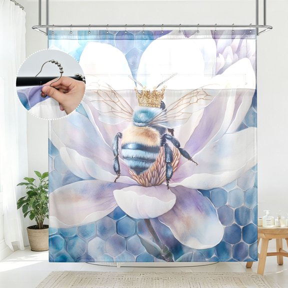 BZSMCE Flower Bee Pattern Bathroom Shower Curtain Set with Hooks Waterproof Double Layer Fabric 7278 Inch