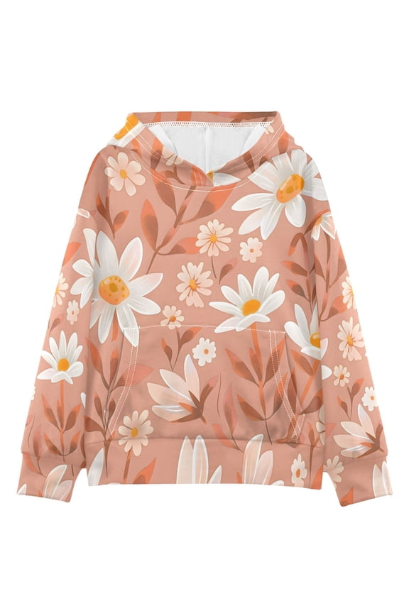 BZSMCE Flower Daisy Pattern Print Hoodie Casual Pullover Sweatshirt With Kangaroo Pocket