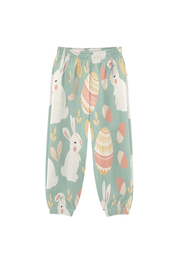 BZSMCE Flower Egg Rabbit Print Elastic Waist Jogger Pants Lightweight Wind Resistant Casual Athletic Trousers with Cuffed Ankles & Side Pockets