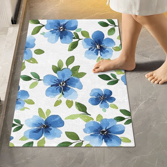 BZSMCE Flower Tile Blue Green Pattern Pattern 2-Piece Non-Slip Absorbent Bathroom Rug Set, Soft Bath Mat & Toilet Rug