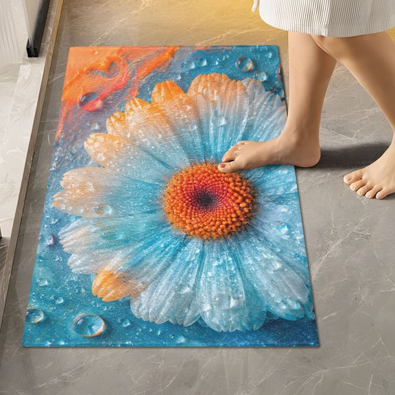 BZSMCE Flower Water Droplets Pattern 2-Piece Non-Slip Absorbent Bathroom Rug Set, Soft Bath Mat & Toilet Rug