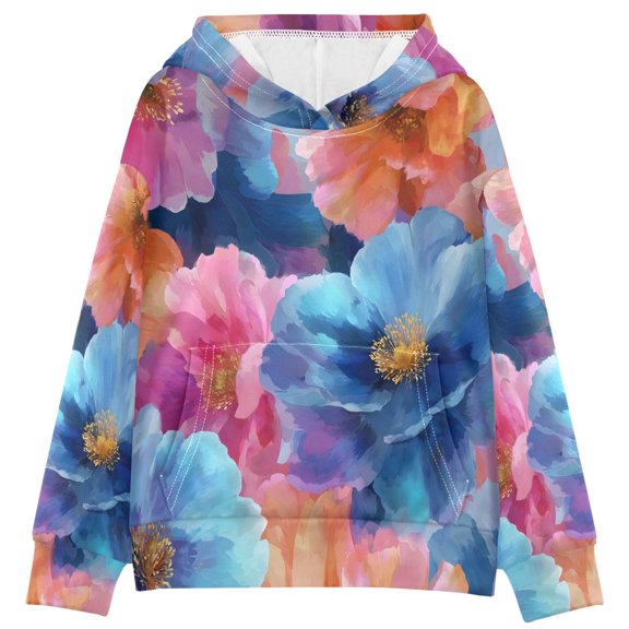 BZSMCE Flowers Colorful Pattern Print Hoodie Casual Pullover Sweatshirt With Kangaroo Pocket