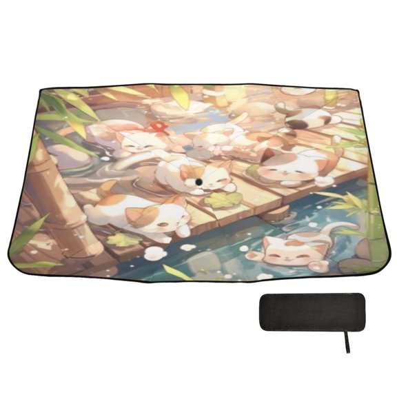BZSMCE Foldable Car Windshield Sunshade Umbrella-Bamboo Stream Cats Float Pattern