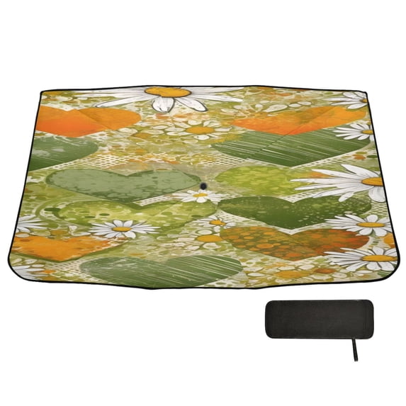 BZSMCE Foldable Car Windshield Sunshade Umbrella-Daisy Heart Meadow Pattern