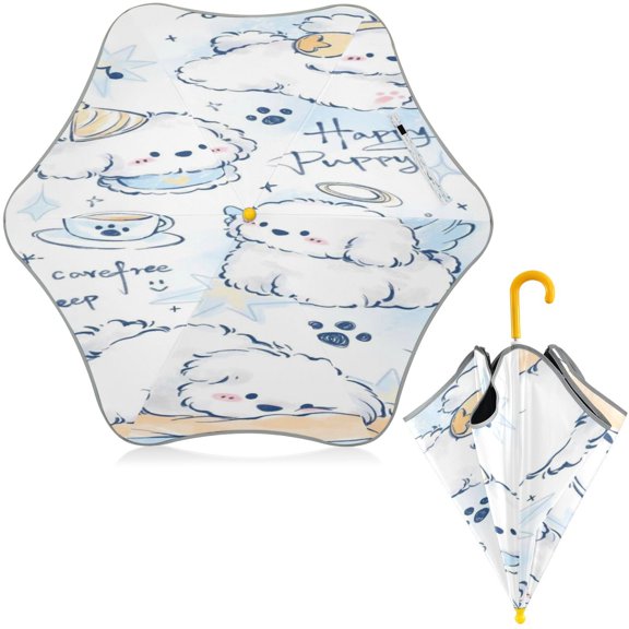BZSMCE Folding Umbrellas Rain & UV Protection Windproof In Angel Pup Cloud Fantasy Pattern
