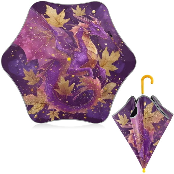 BZSMCE Folding Umbrellas Rain & UV Protection Windproof In Autumn Purple Dragon Pattern