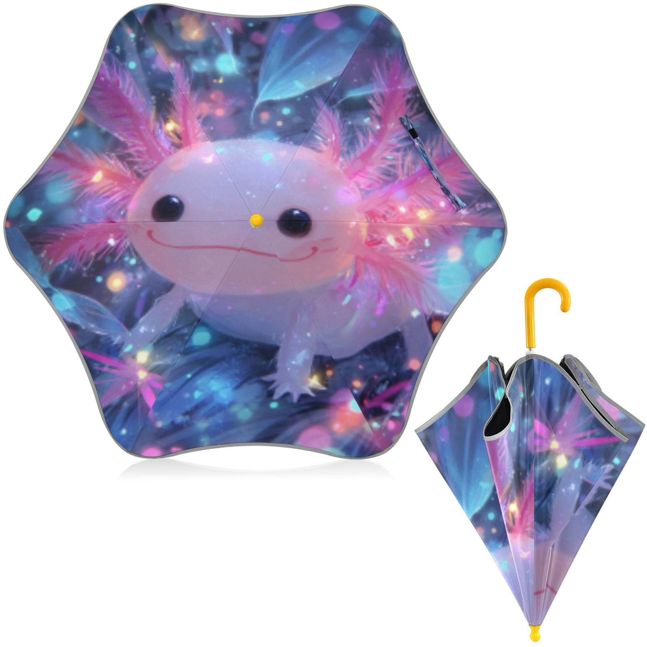 BZSMCE Folding Umbrellas Rain & UV Protection Windproof In Axolotl in Sparkle Pattern