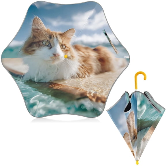 BZSMCE Folding Umbrellas Rain & UV Protection Windproof In Beach Surfing Cat Pattern