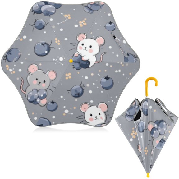 BZSMCE Folding Umbrellas Rain & UV Protection Windproof In Berry Mice Whimsy Pattern