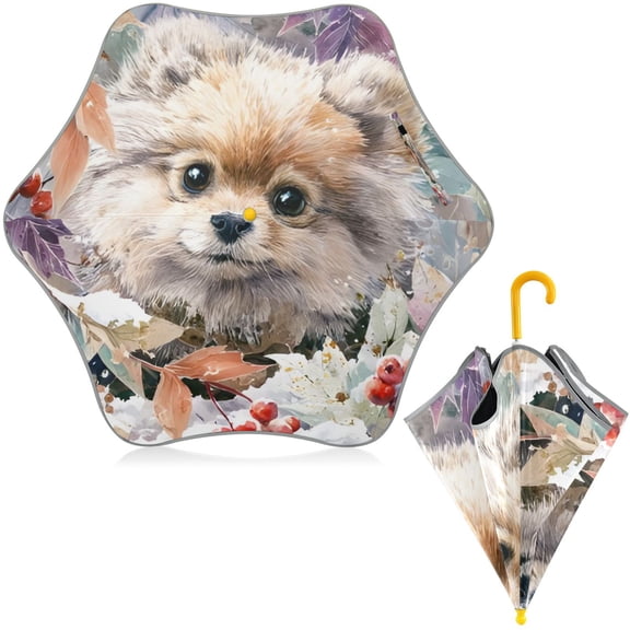 BZSMCE Folding Umbrellas Rain & UV Protection Windproof In Berry Pup Pattern