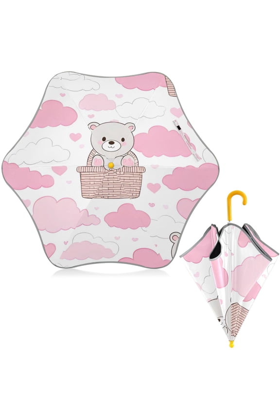 BZSMCE Folding Umbrellas Rain & UV Protection Windproof In Blush Cloud Basket Bears Pattern