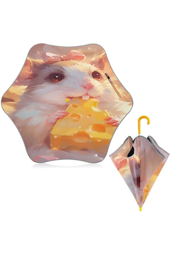 BZSMCE Folding Umbrellas Rain & UV Protection Windproof In Bow Cheese Mouse Pattern