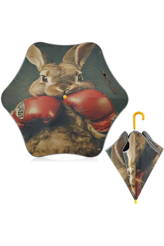 BZSMCE Folding Umbrellas Rain & UV Protection Windproof In Boxing Bunny Pattern
