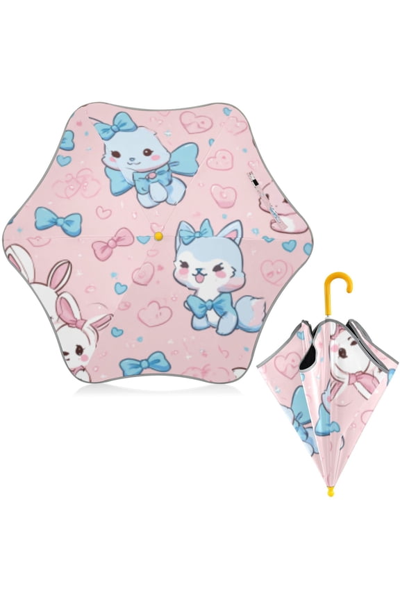 BZSMCE Folding Umbrellas Rain & UV Protection Windproof In Bunny & Fox Bow - Tied Bliss Pattern