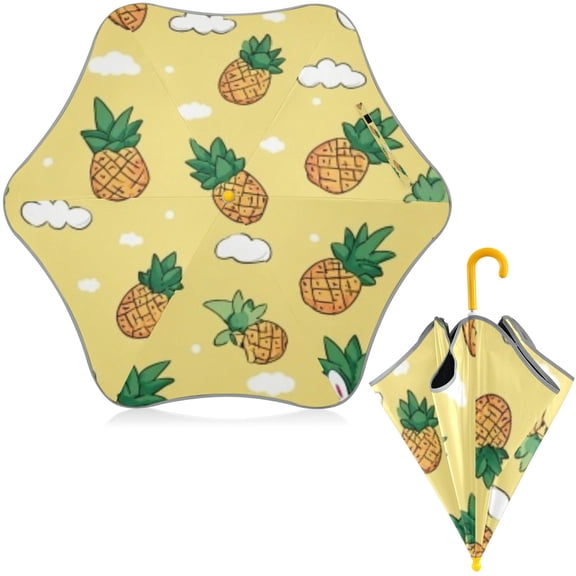 BZSMCE Folding Umbrellas Rain & UV Protection Windproof In Cat Pineapple Yellow Pattern