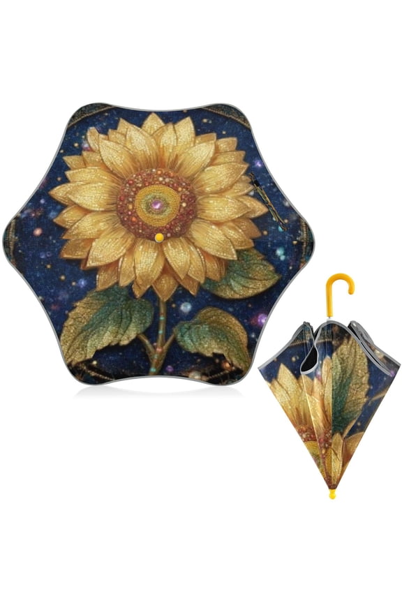 BZSMCE Folding Umbrellas Rain & UV Protection Windproof In Celestial Gilded Sunflower Pattern