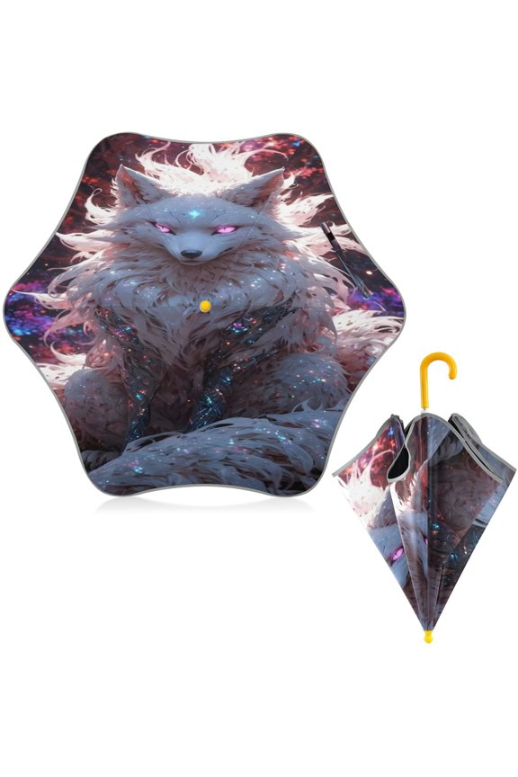 BZSMCE Folding Umbrellas Rain & UV Protection Windproof In Celestial Glow Fox Pattern