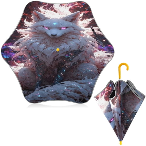 BZSMCE Folding Umbrellas Rain & UV Protection Windproof In Celestial Glow Fox Pattern