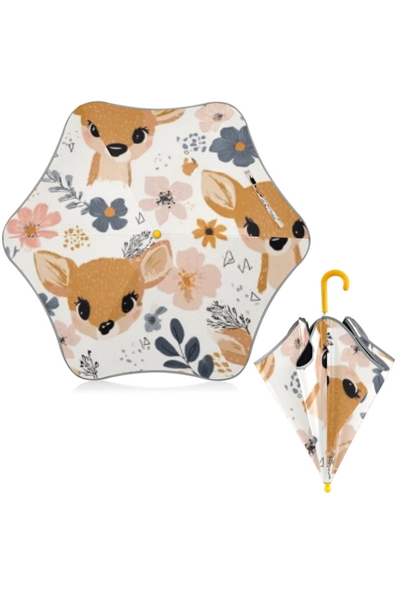 BZSMCE Folding Umbrellas Rain & UV Protection Windproof In Cheerful Fawn Floral Pop Pattern
