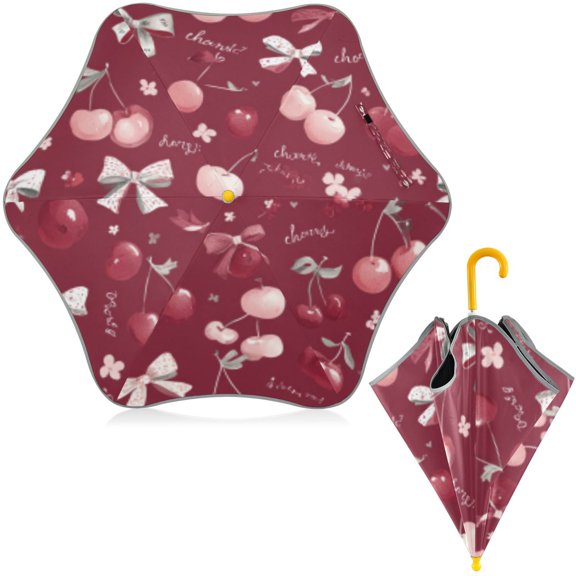 BZSMCE Folding Umbrellas Rain & UV Protection Windproof In Cherry Bow Sweet Medley Pattern