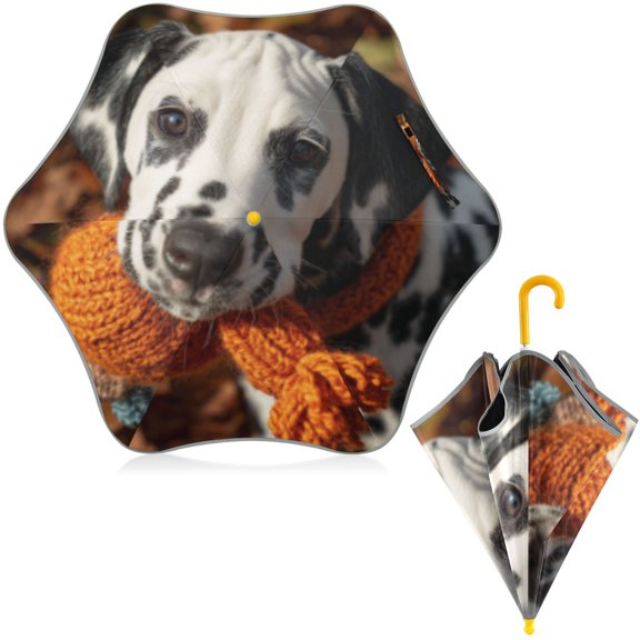 BZSMCE Folding Umbrellas Rain & UV Protection Windproof In Copper-orange Pup Pattern