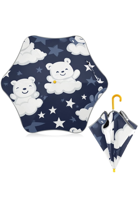 BZSMCE Folding Umbrellas Rain & UV Protection Windproof In Cuddly Clouds and Bears Pattern