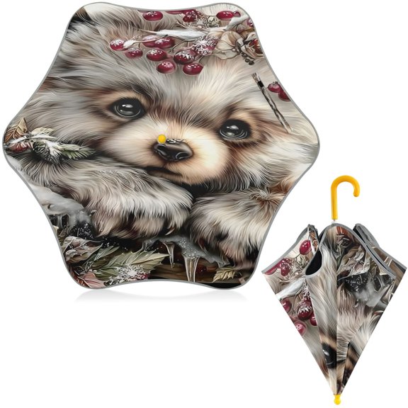 BZSMCE Folding Umbrellas Rain & UV Protection Windproof In Cute Berry Pup Pattern