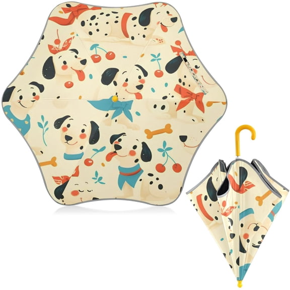 BZSMCE Folding Umbrellas Rain & UV Protection Windproof In Dalmatian Cherry Pattern