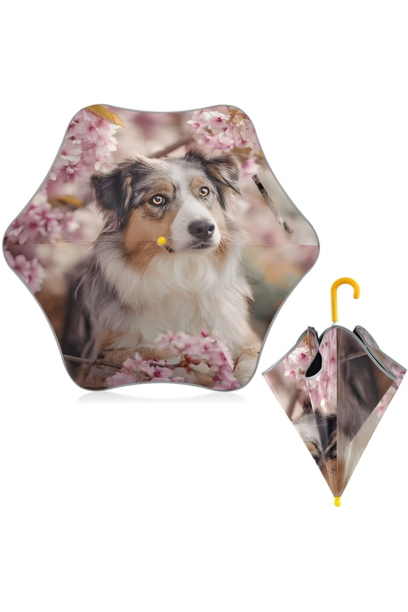 BZSMCE Folding Umbrellas Rain & UV Protection Windproof In Dense Blossom Collie Pattern