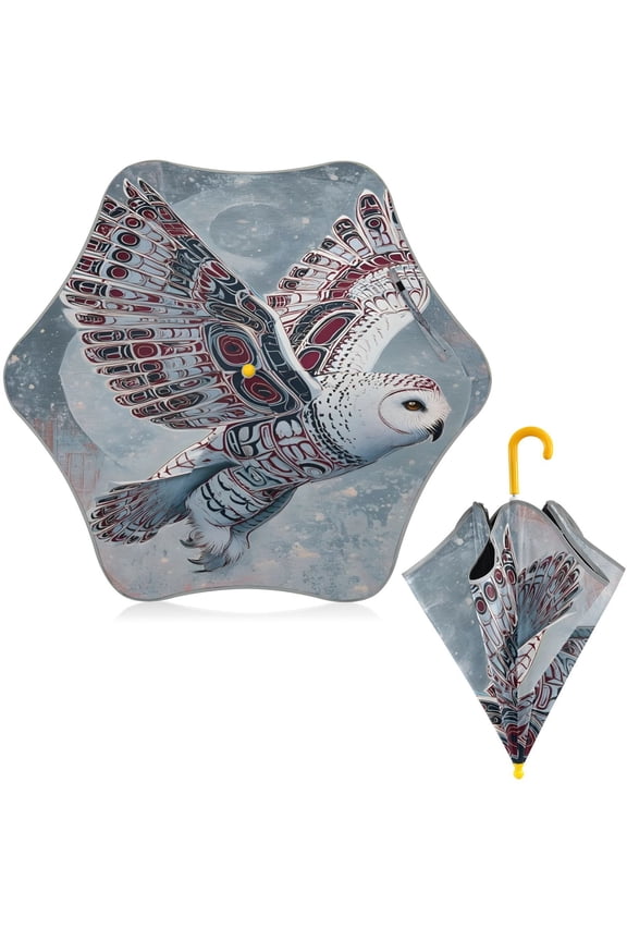 BZSMCE Folding Umbrellas Rain & UV Protection Windproof In Filigree Sky Owl Pattern