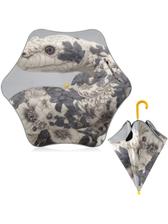 BZSMCE Folding Umbrellas Rain & UV Protection Windproof In Floral Snake Pattern