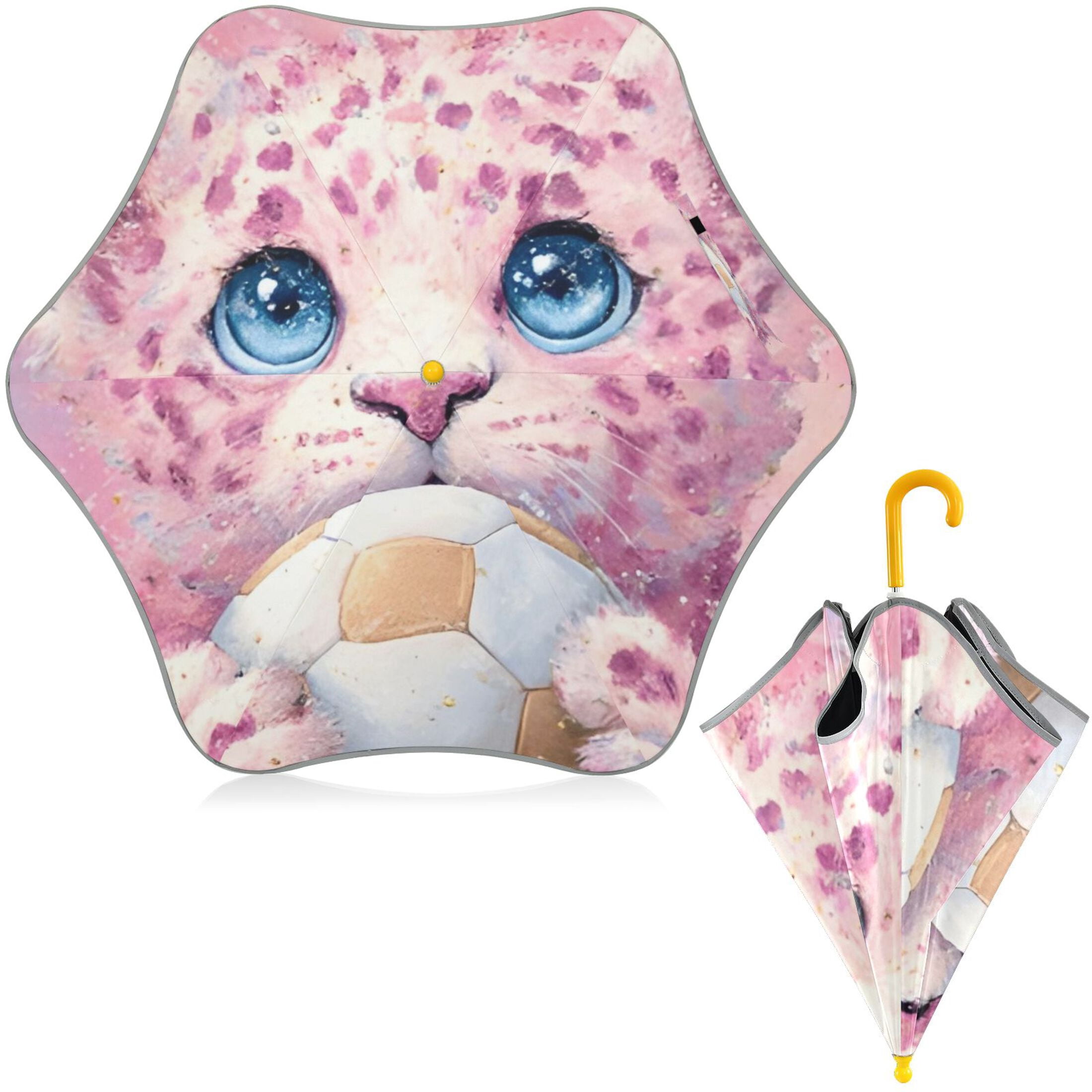 BZSMCE Folding Umbrellas Rain & UV Protection Windproof In Fluffy Cub & Soccer Pattern