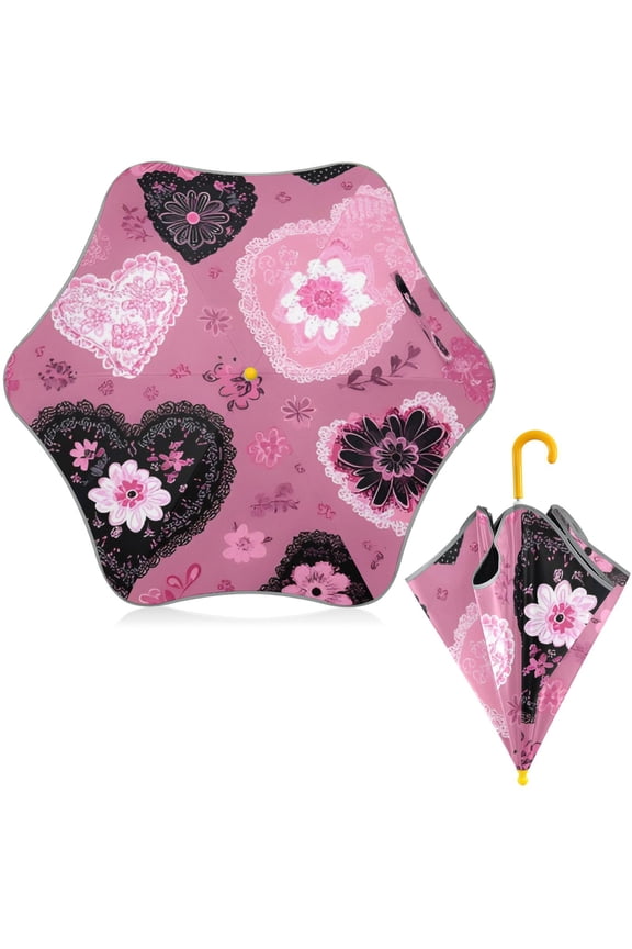 BZSMCE Folding Umbrellas Rain & UV Protection Windproof In Gothic Blush Heart Pattern